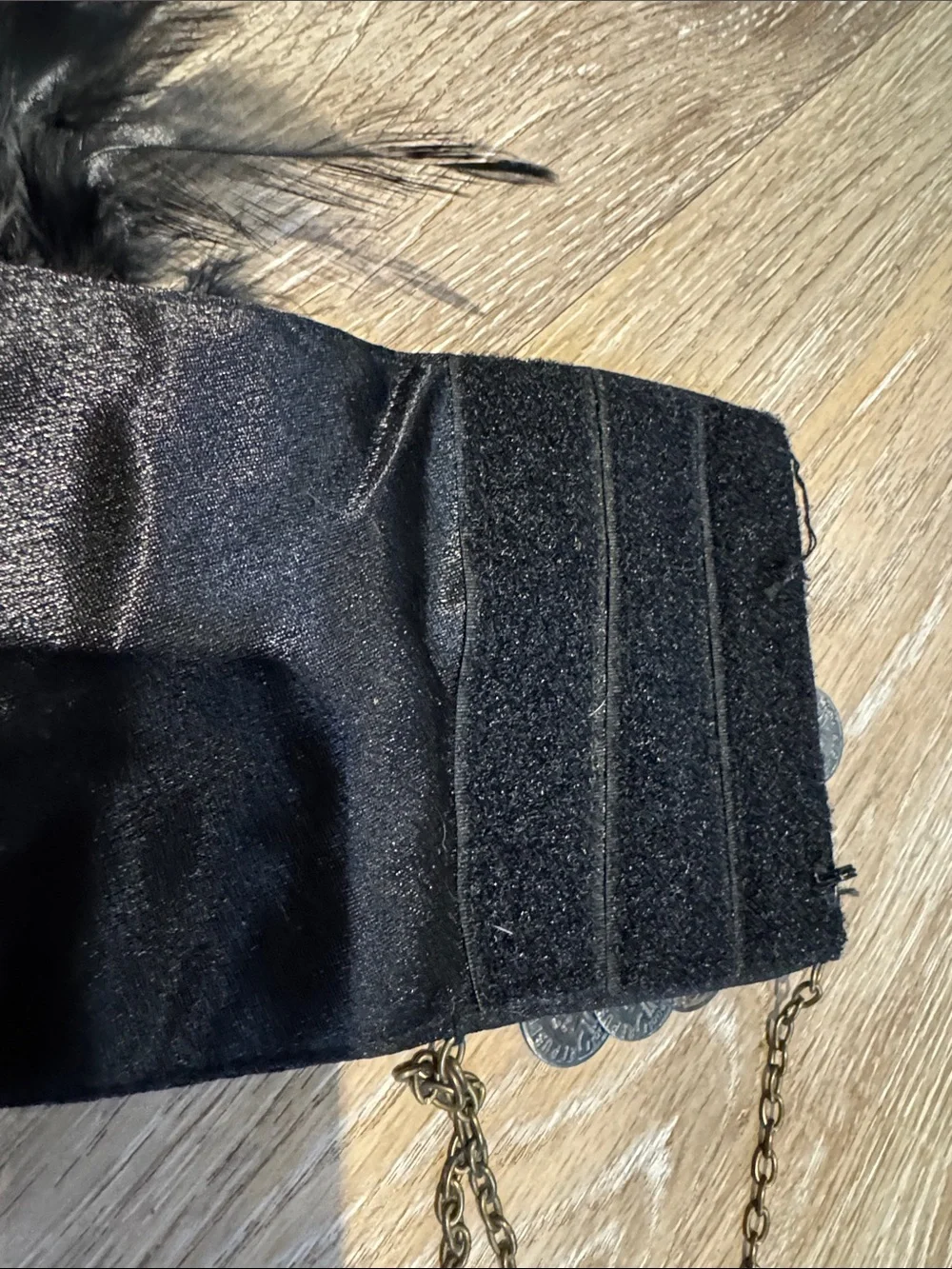 Black Beaded Coin Fringe Belly Belt with Feather Accents